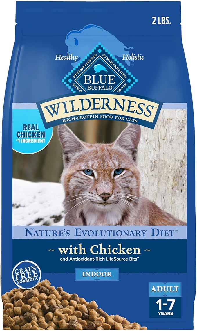 Blue Buffalo Wilderness Nature's Evolutionary Diet High-Protein, Grain-Free Natural Dry Food for Adult Cats, Chicken, 2-lb. Bag-PawvioPets