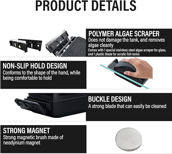 Aquarium Super Strong Magnetic Cleaner Glass Fish Tank Megnet Brush Algae with Scraper Floating Brush Small-PawvioPets