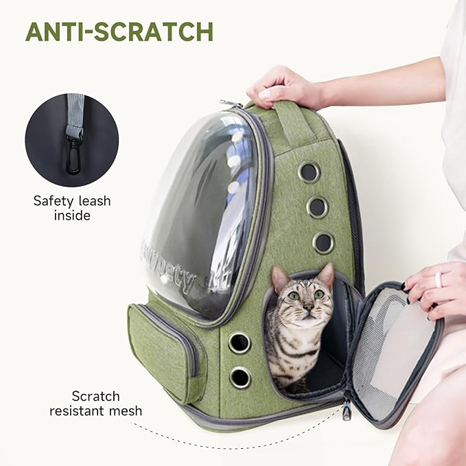 Cat Backpack Carrier, Breathable Cat Carrier Large Space Bubble Pet Backpack for Kitty Small Dog up to 15lbs, Transparent & Foldable Pet Carrier for Travel Hiking-PawvioPets
