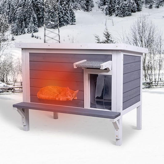 GEGURI Insulated Cat House Outdoor Weatherproof Feral Cat Shelter for Winter Large Wooden Enclosure with Escape Door-PawvioPets