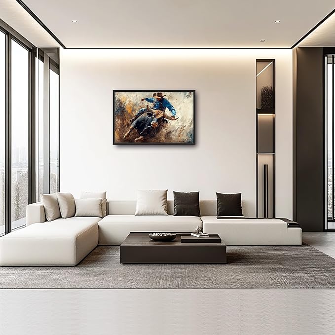 Framed Large Western Cowboy Wall Art, Oversized Rustic Cow Wall Decor for Living Room, Dusty Canvas Painting Pictures Vintage Artwork Home Decoration for Living Room Bedroom Office 36"x24"-PawvioPets