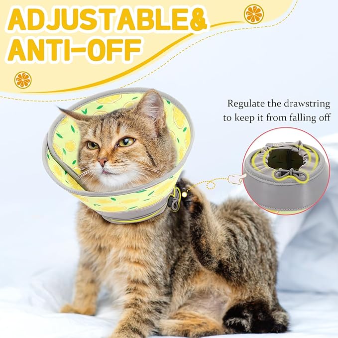 Cat Cone Collar Soft, Comfortable Cat Recovery Collar Pet Cone for Small Large Cats, Lightweight Elizabethan Collar for Cats Kittens After Surgery Prevent from Licking Wounds, Yellow, S-PawvioPets