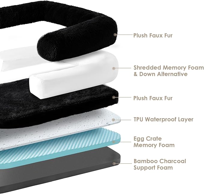 EHEYCIGA Foldable Human Dog Bed, Orthopedic Memory Foam Human Sized Dog Bed, Waterproof Pet Bed for People, Faux Fur Pet Couch for Adult, Black, 72"x44"x11"-PawvioPets