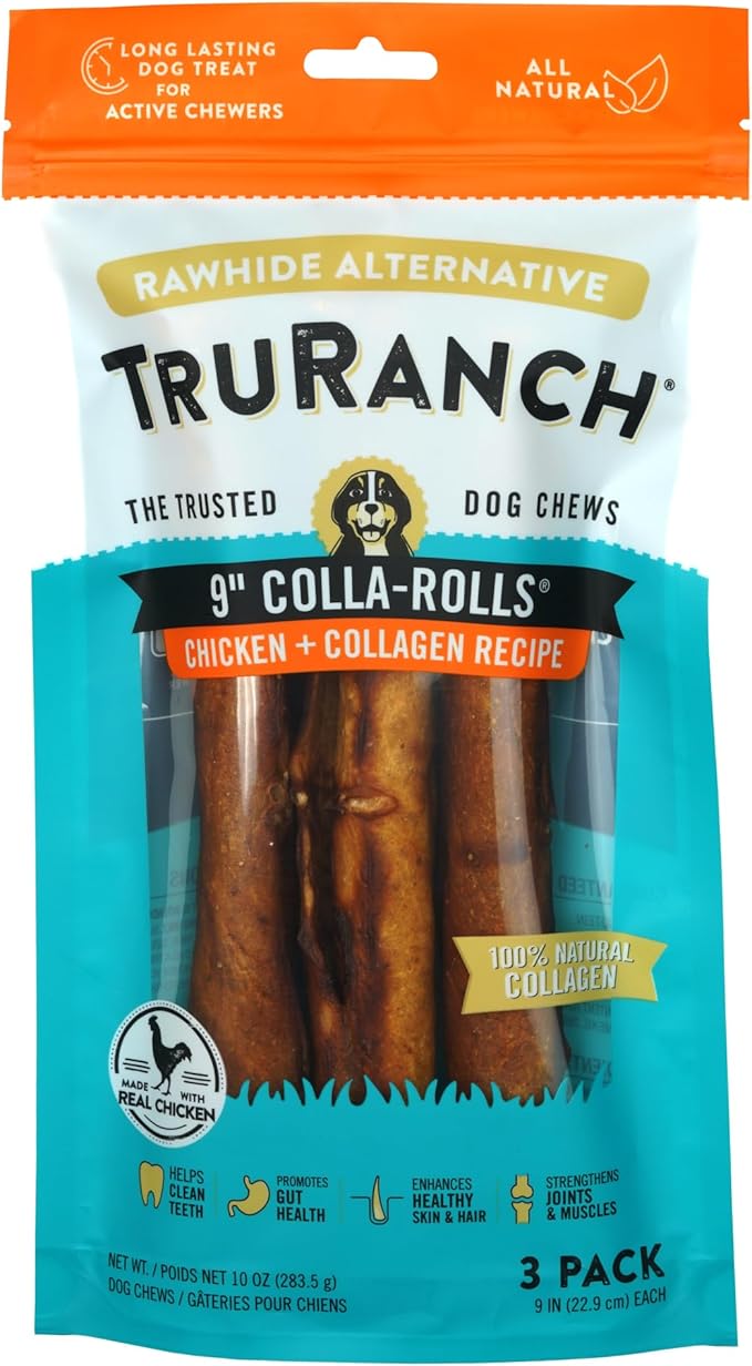 Collagen Rolls - 9" Collagen Rolls for Dogs - Long Lasting Healthy Joint Support Dog Treat - Rawhide Alternative - Skin & Coat Health - Made with Real Chicken, 1 Bag, 3 Count-PawvioPets