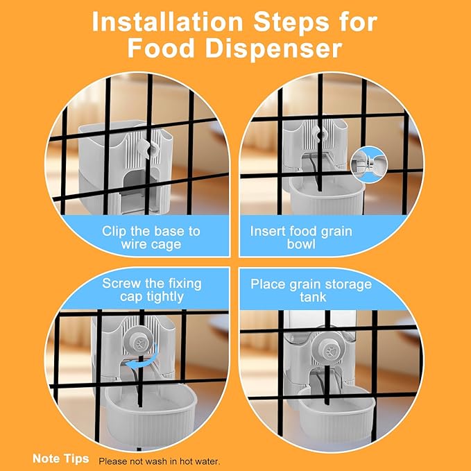 Auto Gravity Food Dispenser for Cage Hanging, 41OZ Capacity Hanging Automatic Pet Cage Feeder, Food Bowl for Cats Dogs Rabbit Ferret Chinchilla Bird Hedgehog Guinea Pig (Grey)-PawvioPets