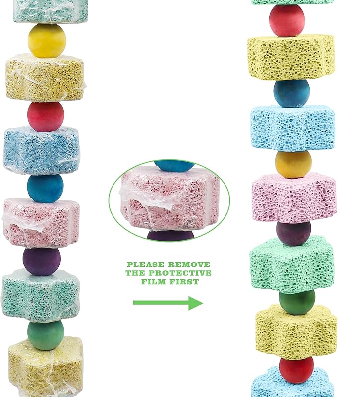 2 Pack Bird Chewing Toy, Colorful Parrot Beak Grinding Calcium Stone with Bells, Cage Accessories for Cockatiels Parakeets Parrots Budgies Lovebirds Rat Hamster Chinchilla Rabbit Bunny African Grey-PawvioPets