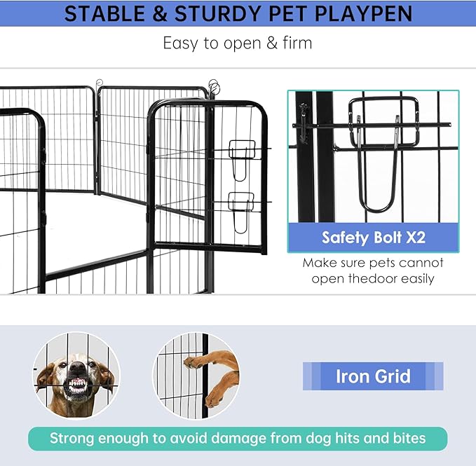 BestPet Dog Playpen Indoor 32 inch 24 Panels Metal Dog Pen Pet Dog Fence Outdoor Exercise Pen with Doors,Pet Puppy Playpen for RV Camping Yard, Black-PawvioPets
