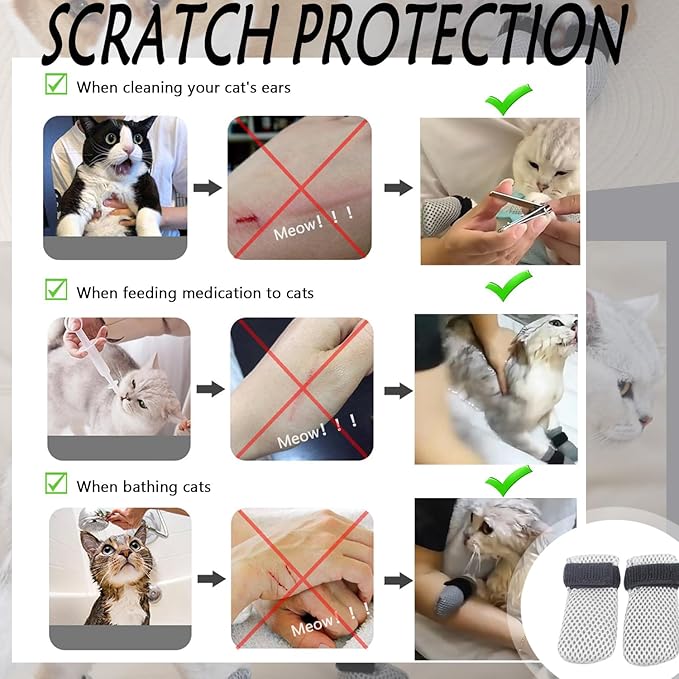4 Pcs Cat Scratch Cover for Nursing Rehabilitation Boots Adjustable Bath Bath Gloves，to Prevent Scratching Suitable for Bathing, Feeding and Nail Trimming of Cats-PawvioPets