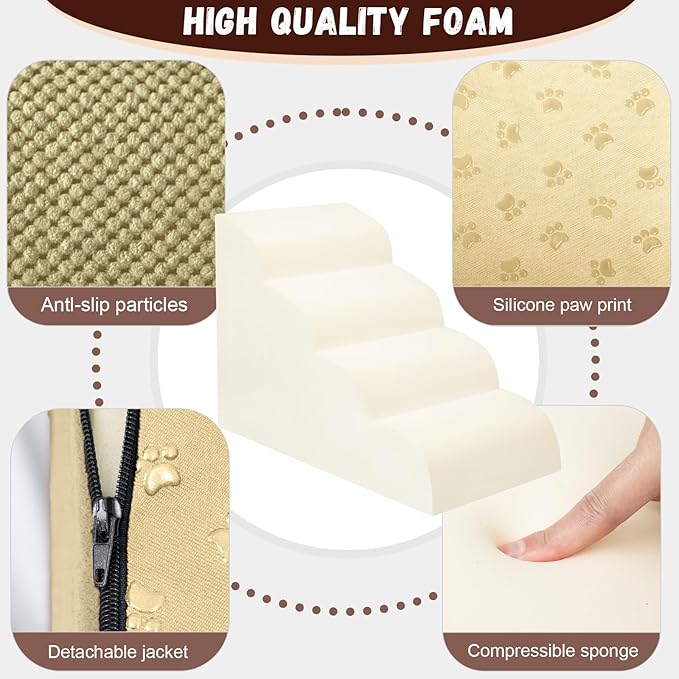 Dog Stairs for Small Dogs - High Density Foam Pet Steps, Extra Wide Dog Ramp with Non-Slip Bottom for High Beds, Couch and Sofa, Best for Dogs Injured, Older Doggy Cats-PawvioPets