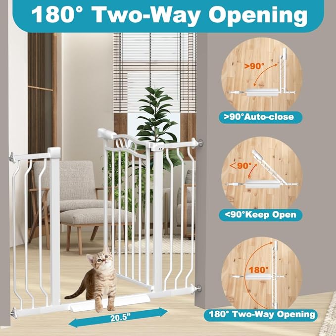 Extra Wide Baby Gate for Doorways 53.1"-62.6", Pressure Mounted Dog Gates With Door, Child Safety Barrier Walk Thru Indoor, Large Babygate Long for Kids Toddler Pet Outside, 30 In Tall White-PawvioPets