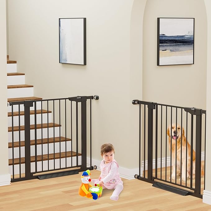 Cumbor 2 Pack 29.7-40.6" Baby Gate for Stairs, Mom's Choice Awards Winner-Dog Gate for Doorways, Pressure Mounted Self Closing Pet Gates for Dogs Indoor, Safety Child Gate with Easy Walk Thru Door-PawvioPets
