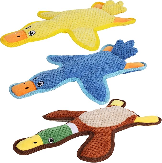 Dog Toys 3-Pack Cute Duck Shapes Puppy Toys No-Stuffing Squeaky and Crinkle Interactive Dog Chew Toy for Small to Large Breeds-PawvioPets