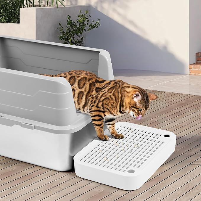 Cat Litter Box Ramp Mat with Filter Function, Cat Step Pedal Stool for Self-Cleaning Litter Box, Easy to Clean, Ideal for Kitten & Elderly Cats (White)-PawvioPets