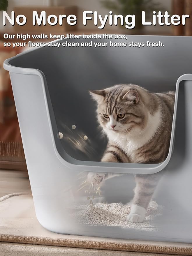 Extra Large Cat Litter Box with High Sides - Splash-Proof Design for Big Cats & Multi-Cat Homes, 24.6in x 16.7in x 12.8in (Yellow)-PawvioPets