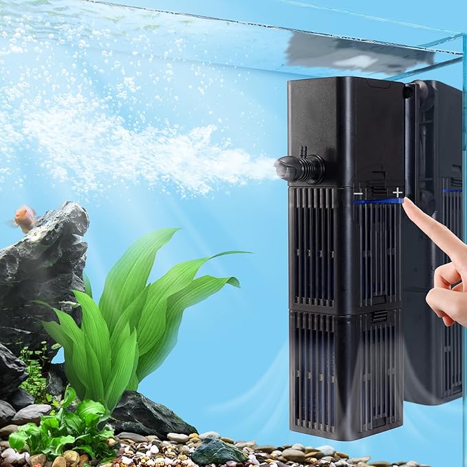 Aquarium Filter Water Flow Adjustable for 20-75 Gallon Fish Turtle Tank 264GPH 4in1 Biochemical Filtration Powerful Submersible Internal Pumps & Filters Keep Freshwater Saltwater Crystal Clear Small-PawvioPets
