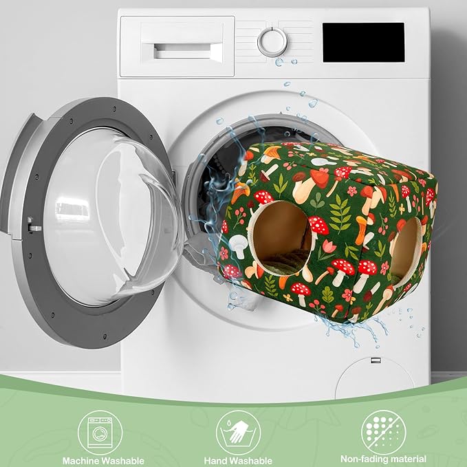 Bienbee Guinea Pig Hideout, Washable Guinea Pigs House Cozy Guinea Pigs Bed for Small Pet Bunny/Rabbit/Hamster/Chinchilla Guinea Pig Accessories Green Mushroom-PawvioPets