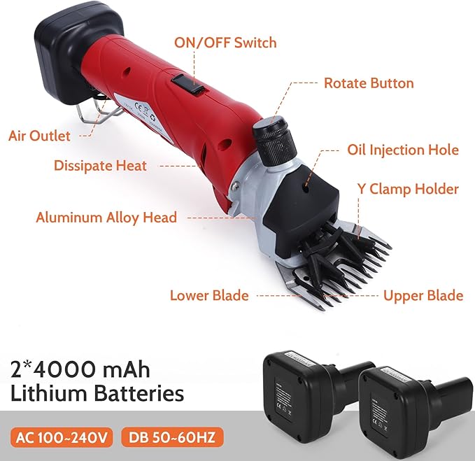 DUCKBOY Cordless Sheep Shears Clippers, Rechargeable Animal Pet Hair Clipper Groomer Shears 380W 18V for Animal, Goats, Cattle, Farm Livestock Pet, Hair Shaving-PawvioPets