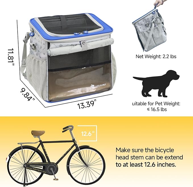 Cat and Dog Backpack Carrier, Breathable Cycling Pet Bag with Mesh Ventilation, Portable Outing Traveling Pet Bag with Top Waterproof Fabric for Small, Medium Cats, Small Dogs, Blue-PawvioPets