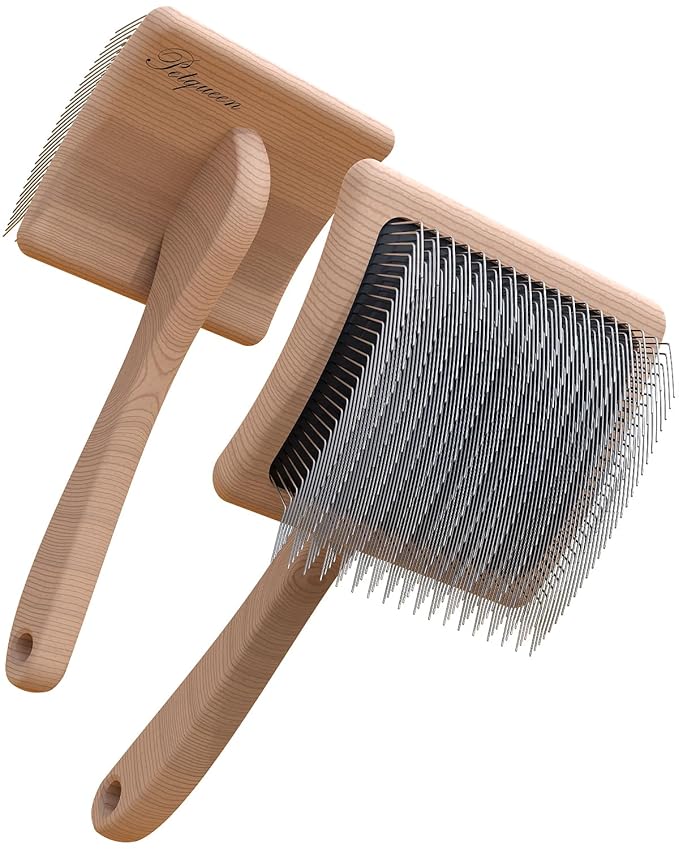 Dog Slicker Brush for Large Dogs, Professional Doodles Brush for Poodles, Goldendoodles and Labradoodles - Easy to Remove Tangles, Mats and Fluff - 3.8"x3.2" Head, 8" Wood Body-PawvioPets