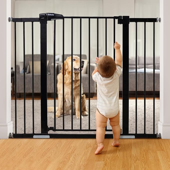 BABELIO 36" Tall Baby Gate, 29-48" Auto-Close & Pressure Mounted, Black Steel Dog Gate for Stairs & Doorways-PawvioPets
