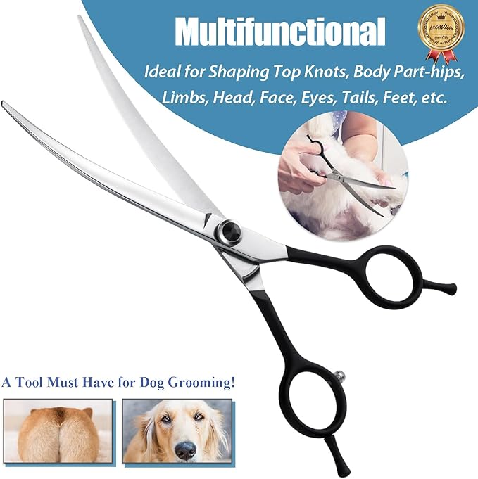 Dragon Creek 7" Upward Curved Dog Grooming Scissors - Safety Shears for Face & Paws Trimming - Black-PawvioPets