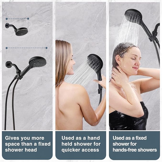 BRIGHT SHOWERS High Pressure Shower Head with Handheld, 9 Spray Settings Showerhead Built in Power Wash to Clean Tub and Pets, Extra Long 69" Hose, Adjustable Bracket, Oil-Rubbed Bronze-PawvioPets