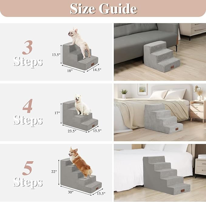 GGIB Non-Slip Pet Stairs for Small Dogs & Cats - 4-Step, Removable Washable Cover, Light Grey, 17" H-PawvioPets