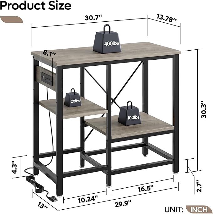 20-29 Gallon Fish Tank Stand with Power Outlets, 30.7 x 13.8 Metal Aquarium Stand with 3-Tiers Adjustable Storage Shelves, 6-Legs Reptile Terrarium Stand, 400 LBs-PawvioPets