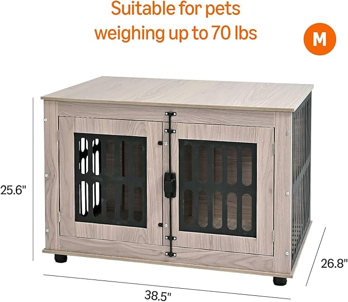 Amazon Basics Heavy Duty Dog Crate Furniture for Small to Medium Dogs, Wooden Decorative Dog Kennel Cage Indoor with Safety Lock, 38.5" L x 26.8" W x 25.6" H-PawvioPets