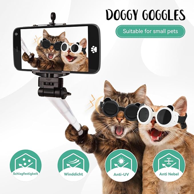 Dog Goggles for Small Breed UV/Wind/Dust Protection Puppy Sunglasses with Adjustable Strap - White-PawvioPets