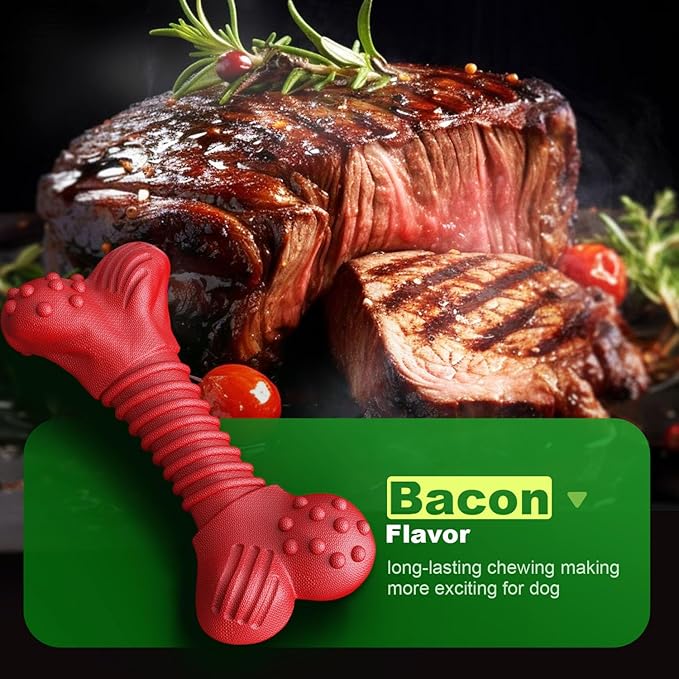 Dog Toys for Aggressive Chewers, Dog Toys for Medium Large Dogs, Natural Rubber Dog Chew Toys with Beef Flavor, Indestructible Chew Toys for Aggressive Chewers (red)-PawvioPets