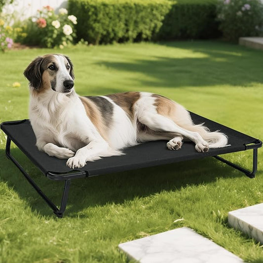 Elevated Dog Beds, Extra Large Raised Dog Cots Outdoor Cooling Dog Bed Waterproof Stable and Easy Assembly, Teslin Fabric with 1.2mm Thick Iron Frame, Breathable, Ultra-Sturdy，Black, 54*37*8.7-PawvioPets