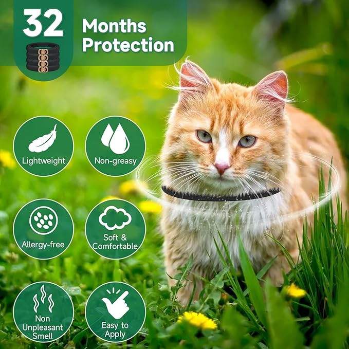 4 Pack Flea Collar for Cats, Cat Flea and Tick Treatment, 8 Months Protection Flea and Tick Prevention for Cats, Waterproof Cat Flea Collar, Adjustable Cat Flea and Tick Collar for Cats Kittens, Black-PawvioPets