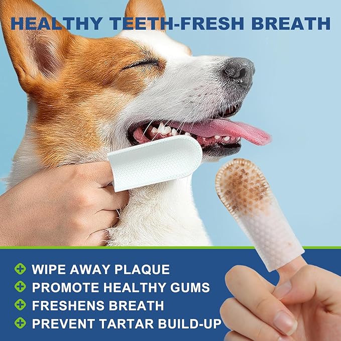 Dog Dental Care Finger Wipes, 60 PCS Teeth Cleaning Wipes for Dogs & Cats, Tooth Brushing Kit Dental Wipes Reduces Plaque & Freshens Breath, Disposable Gentle Cleaning & Gum Care Pet Wipe-PawvioPets
