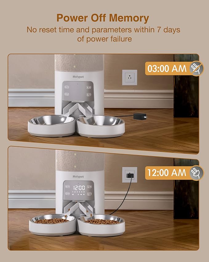 Automatic Cat Feeder for 2 Cats - Cat Food Dispenser with Double Bowls 6L, 10S Voice Recorder Programmable Timed Cat Feeder up to 6 Meals per Day-PawvioPets