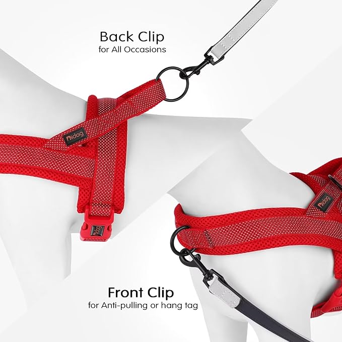 Didog No Pull Dog Harness with Breathable Mesh Padded, Full Reflective & Quick Fit Adjustable Vest Harness, Easy for Training Walking for Small & Medium and Large Dogs (Red, L:Chest 26-32")-PawvioPets