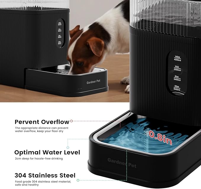 Gardner Pet Automatic Dog Water Dispenser Gravity Waterer with Stainless Steel Bowl Water Dispenser 8.5L Large Capacity Water Feeder for Dogs Cats Pets, BPA-Free Noise-Free (Black, 8.5L)-PawvioPets