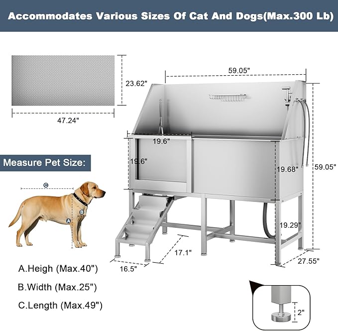 CuisinSmart 62" Dog Bathtub, Professional Dog Washing Station with Dog Wash Attachment, Dog Bath Pool for Outdoor, Indoor Shower and Grooming (Left Door)-PawvioPets