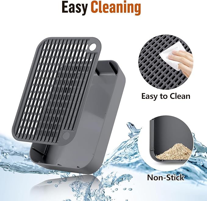 Cat Litter Box Ramp Mat with Filter Function, Cat Step Pedal Stool for Self-Cleaning Litter Box, Easy to Clean, Ideal for Kitten & Elderly Cats (Dark Grey)-PawvioPets