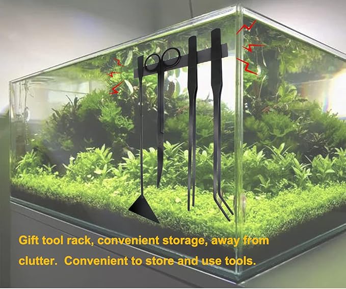 4Pcs Aquascaping Tools Kit, Long Stainless Steel Aquarium Plant Tools with Black Anti-rust Coating, Aquarium Tweezers, Scissors, and Scrapers for Aquascaping Cleaning（Magnetic Tool Holder）-PawvioPets