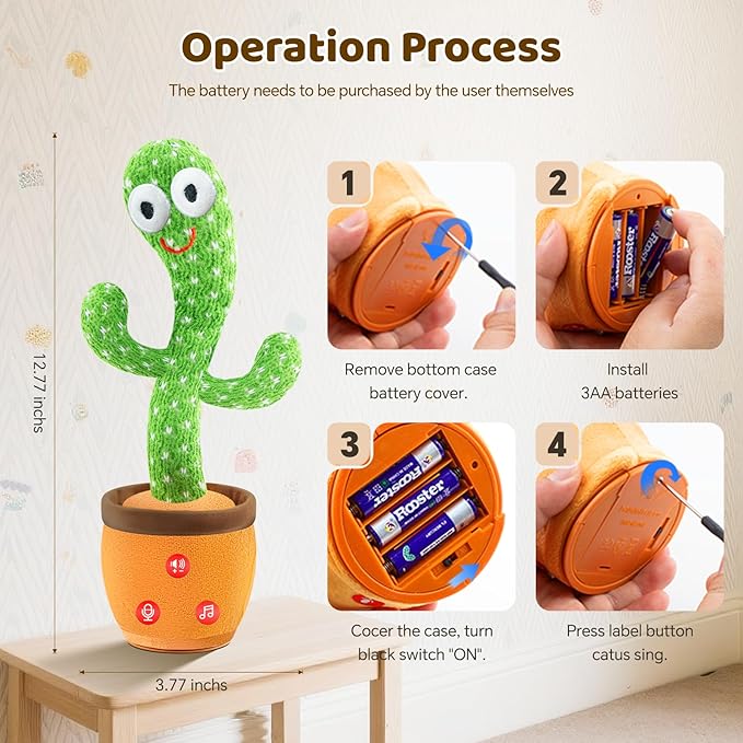 Dancing Talking Cactus Toy for Baby Toddler, Boys Girls Gifts Singing Mimicking Recording Repeating What You Say Baby Toys with 120 English Songs (Adjustable Volume)-PawvioPets