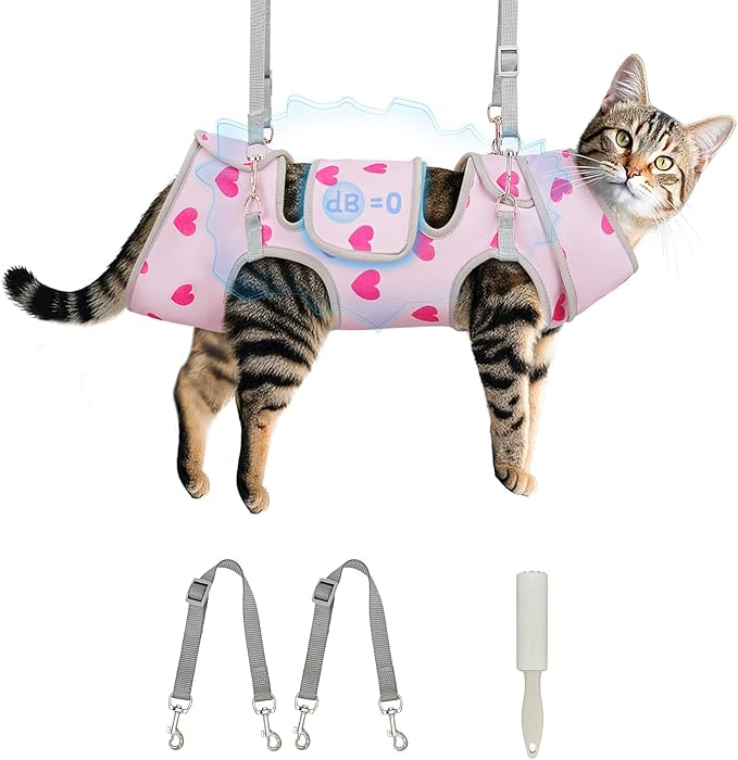 Cat Grooming Hammock, Self-Adherent Wrap for Cutting Nails, Anti-Escape Calming Grooming Bag for Medicine, Nail Clipping, Teeth Brushing, Ear Cleaning-PawvioPets