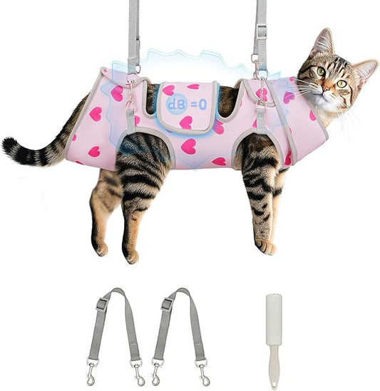 Cat Grooming Hammock, Self-Adherent Wrap for Cutting Nails, Anti-Escape Calming Grooming Bag for Medicine, Nail Clipping, Teeth Brushing, Ear Cleaning-PawvioPets