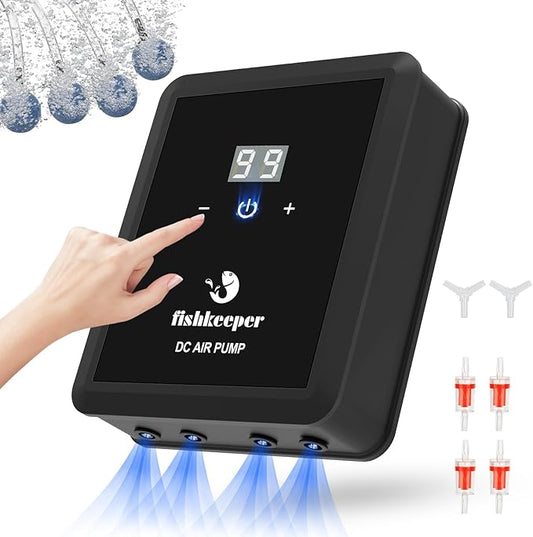 fishkeeper Aquarium Air Pump, 12W 320GPH Ultra Quiet Fish Powerful Fish Tank Air Pump with Four Outlet Adjustable Oxygen Aerator Pump with Air Stone Bubbler for 30-600 Gallon Tanks-PawvioPets