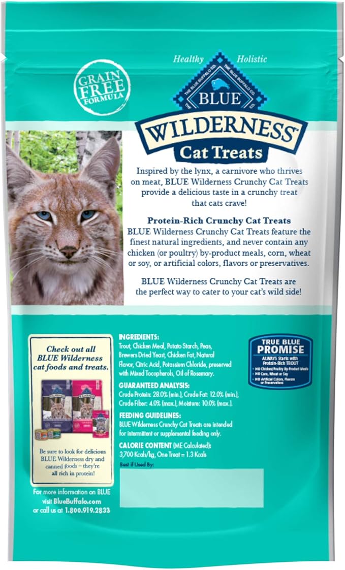 Blue Buffalo Wilderness High Protein Crunchy Cat Treats, Made With Natural Ingredients, Tasty Trout, 2-oz Bag (Pack of 12)-PawvioPets