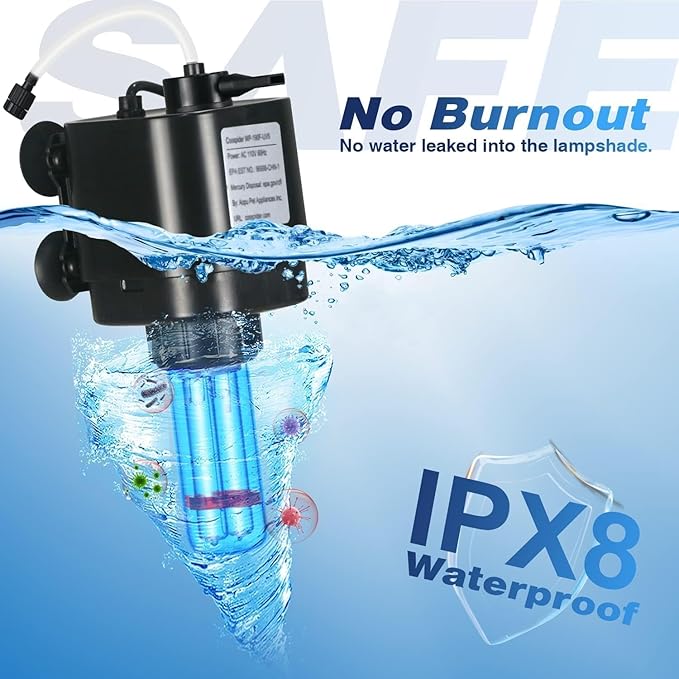 Aquarium U-V Filter for 10-40 gal, 132 GPH Swirl Turbo Design Submersible Internal Turtle Fish Tank Filter w/Timer, Quiet Power Pump Air Supply Green Clean Machine Saltwater Freshwater Green Killing-PawvioPets