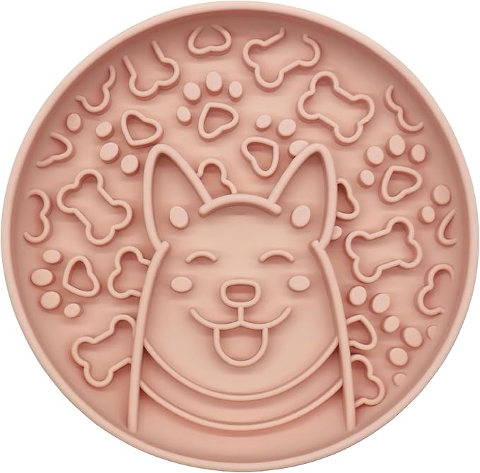 Dogs Slow Feeder Bowl,Silicone Dogs Bowl,Non-Slip Design, Puppy Pattern Interval Eating Slowly. (Peach Pink)-PawvioPets