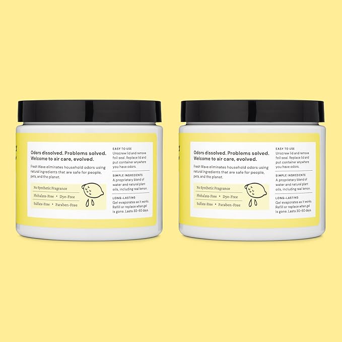 Fresh Wave Lemon Odor Removing Gel, 15 oz., Pack of 2 - Safer Odor Absorbers for Home, Natural Plant-Based Odor Eliminator, Every 15 oz. lasts 30-60 Days, For Cooking, Trash & Pets-PawvioPets