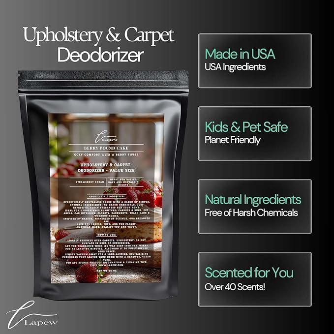 Berry Pound Cake Carpet Freshener Powder Refill 36 oz | Powerful Odor Eliminator for Home | Upholstery Deodorizer | Carpet Deodorizer | Pet Urine | Cat Litter Box | Strawberry Pound Cake Fragrance-PawvioPets