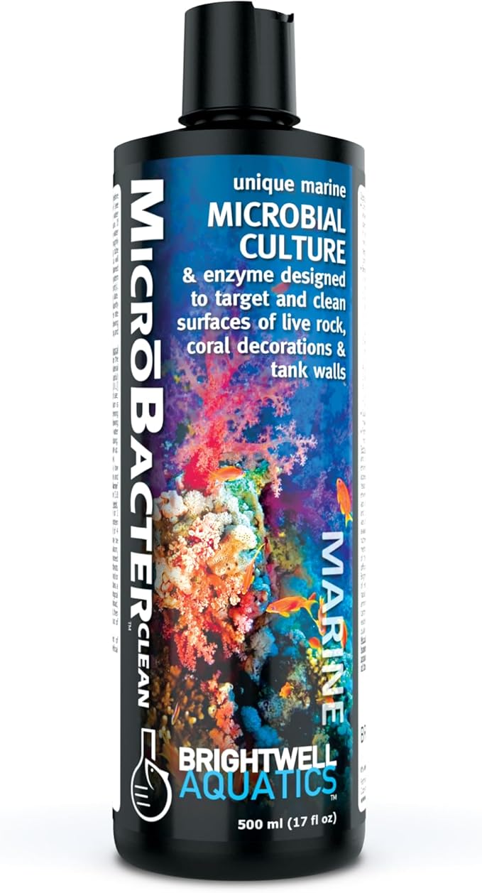 Brightwell Aquatics MicroBacter Clean - Microbial Culture & Enzyme Blend Fish Tank Cleaner - Cleans Live Rock Surfaces for Saltwater Fish Habitats - Aquarium Water Treatments, 16.9 fl oz-PawvioPets